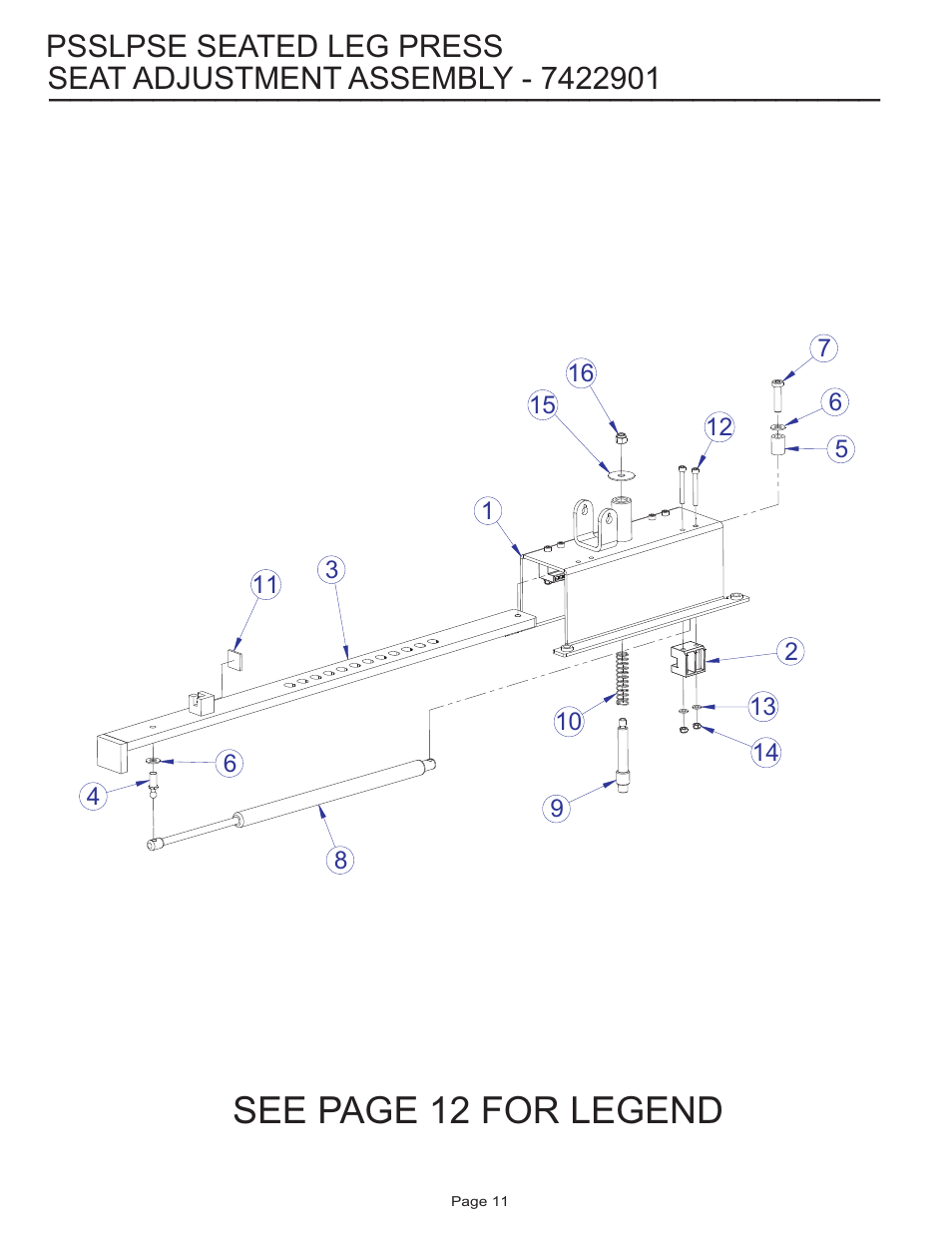 See page 12 for legend, Psslpse seated leg press | Life Fitness Pro 2 Series PSSLPSE User Manual | Page 11 / 22