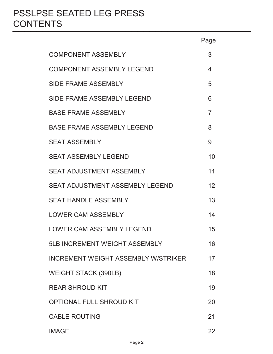 Life Fitness Pro 2 Series PSSLPSE User Manual | Page 2 / 22
