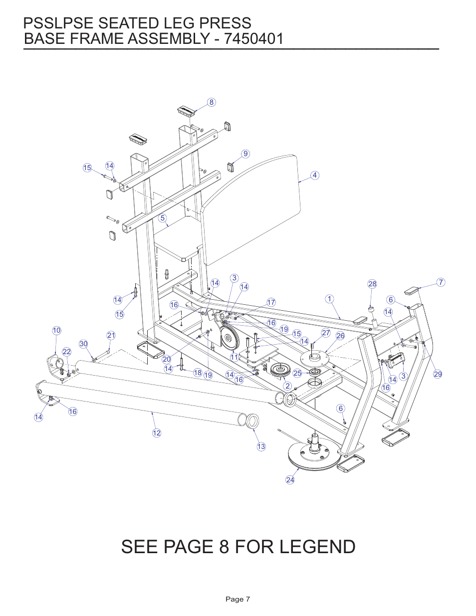 See page 8 for legend, Psslpse seated leg press | Life Fitness Pro 2 Series PSSLPSE User Manual | Page 7 / 22