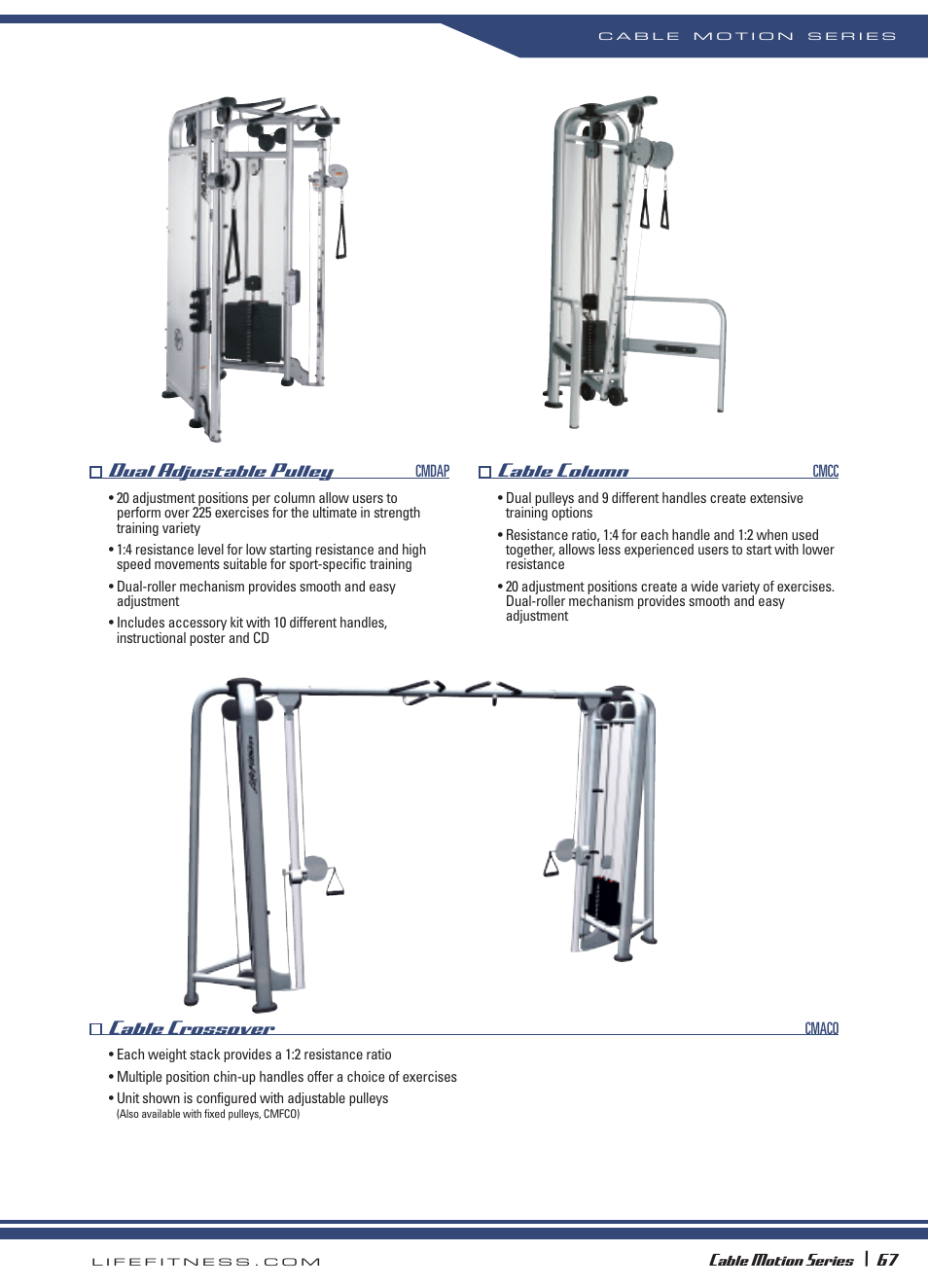 Cable column, Dual adjustable pulley, Cable crossover | Life Fitness Cable Motion Series 64 User Manual | Page 4 / 8