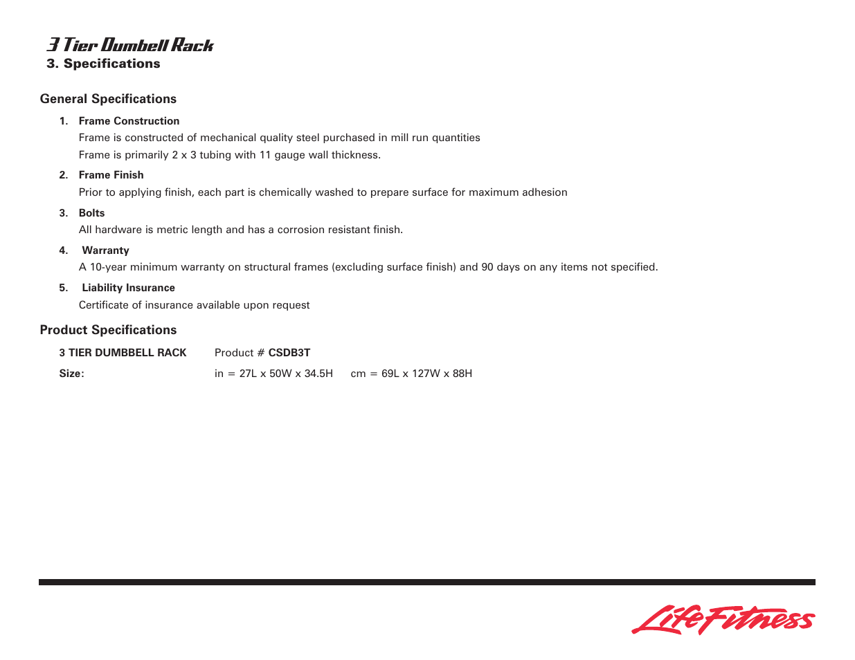 3 tier dumbell rack | Life Fitness 3 Tier Dumbbell Rack User Manual | Page 7 / 9