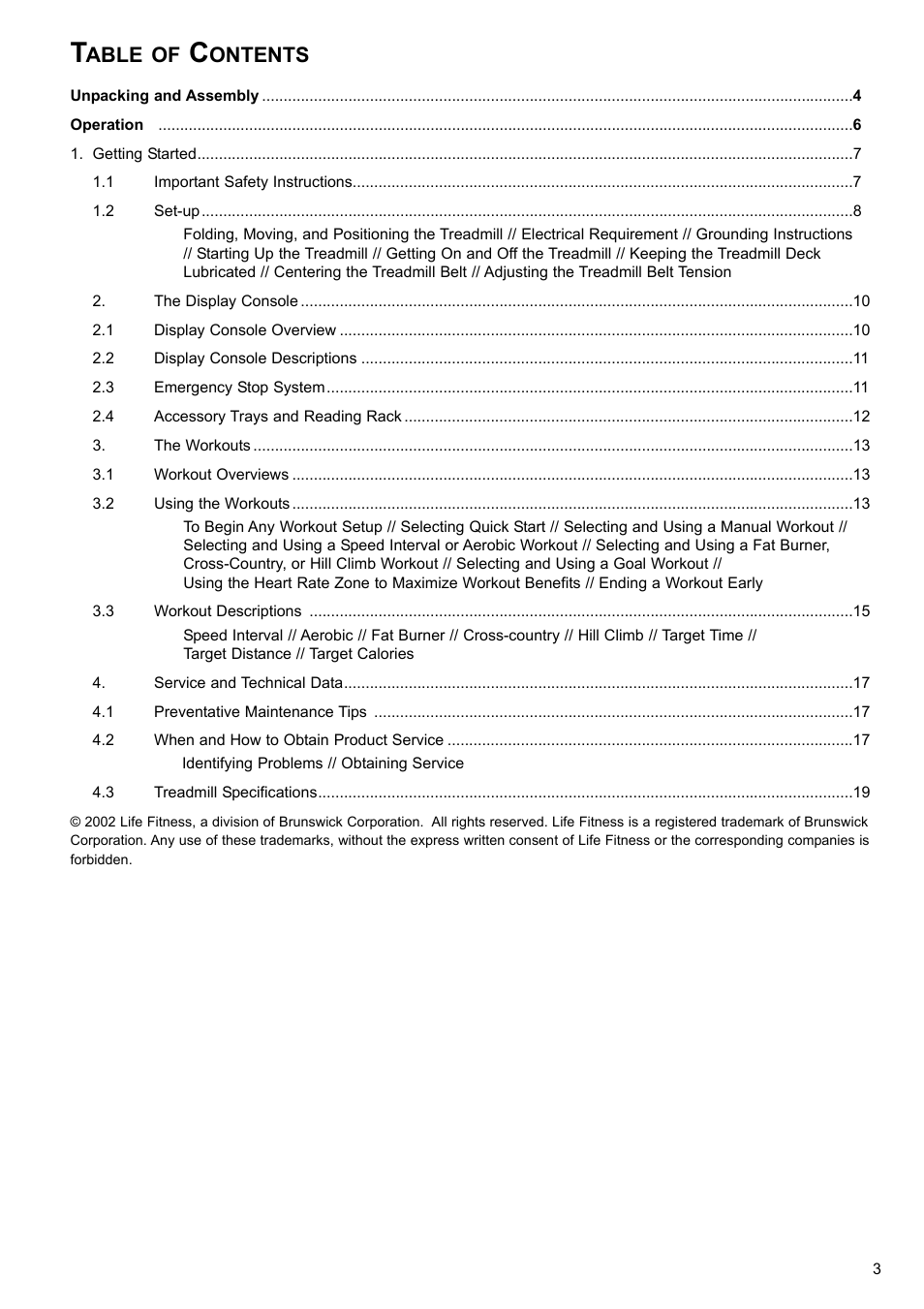 Able of, Ontents | Life Fitness FT4 User Manual | Page 4 / 20