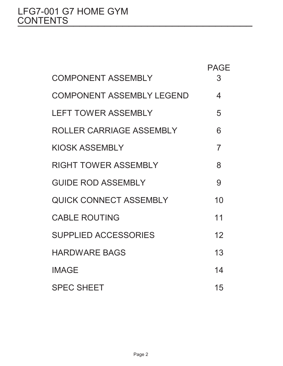 Life Fitness LFG7-001 User Manual | Page 2 / 15