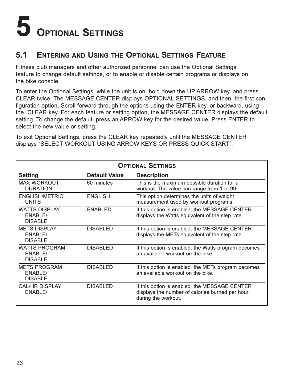 Ptional, Ettings | Life Fitness 9100 User Manual | Page 27 / 32