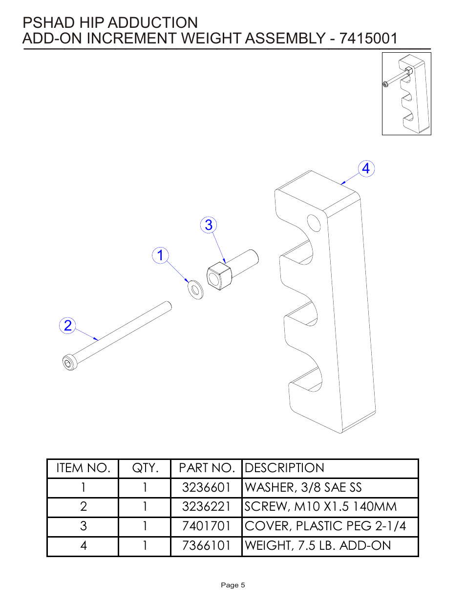 Pshad hip adduction | Life Fitness PSHAD User Manual | Page 5 / 7