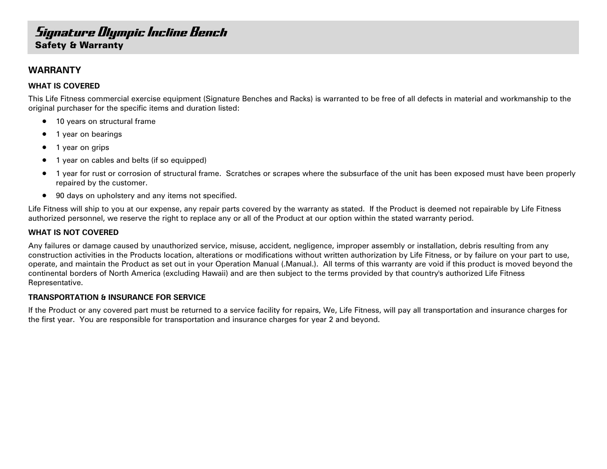 Signature olympic incline bench | Life Fitness Olympic Incline Bench User Manual | Page 4 / 8