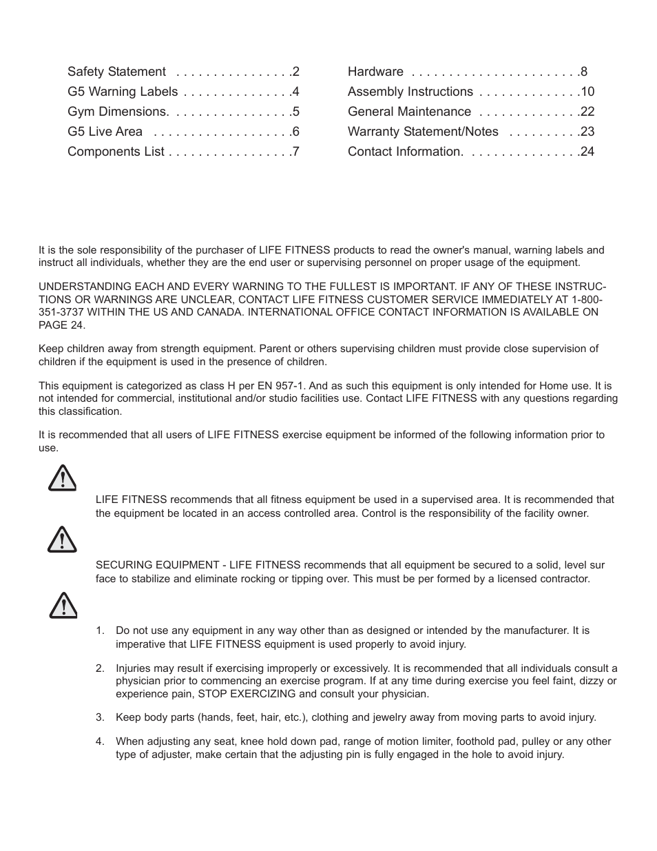 Life Fitness G5 CABLE MOTION G5-001 User Manual | Page 2 / 24