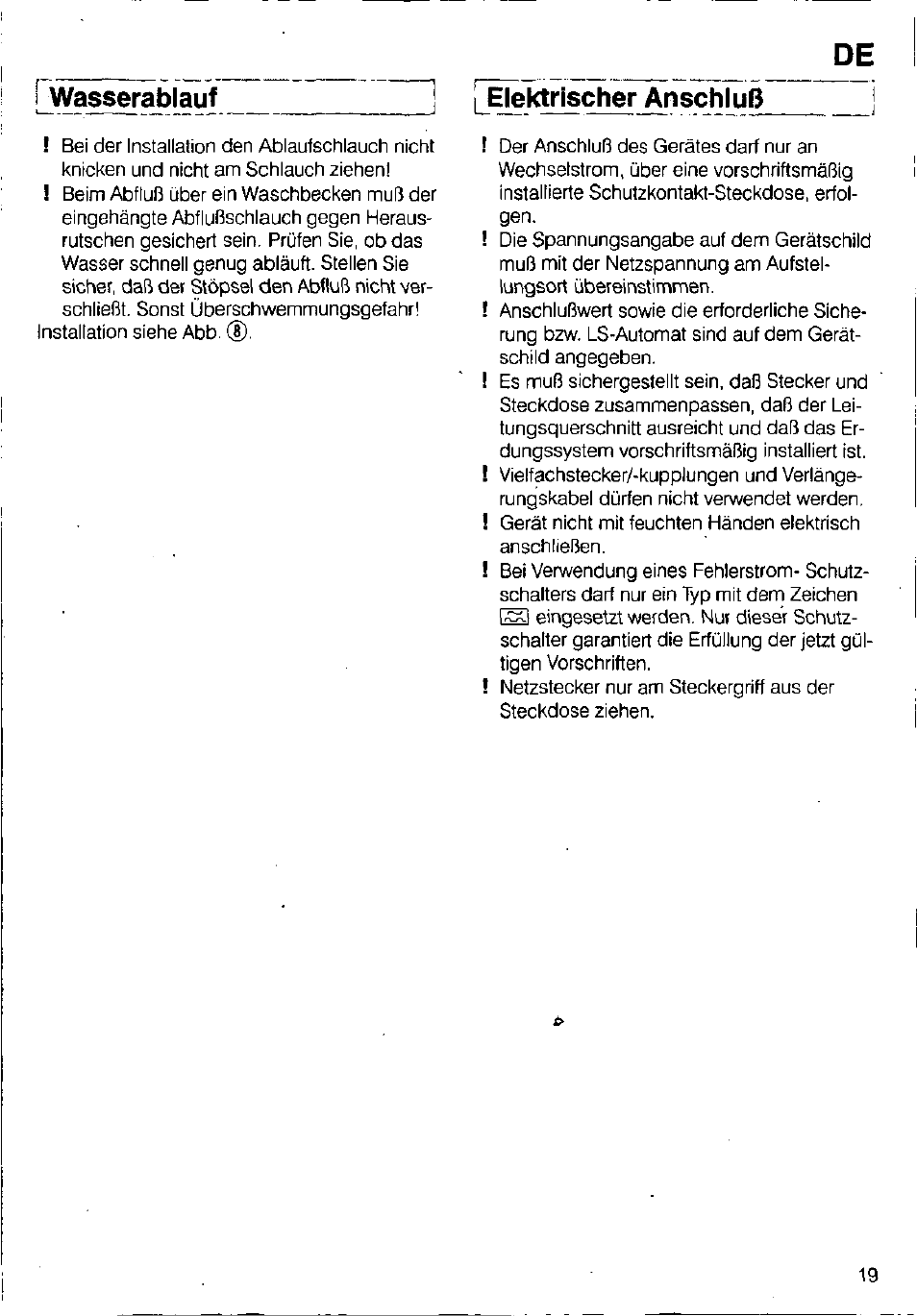 Wasserablauf, I elektrischer anschluß | Bosch WFB 1002 User Manual | Page 17 / 73