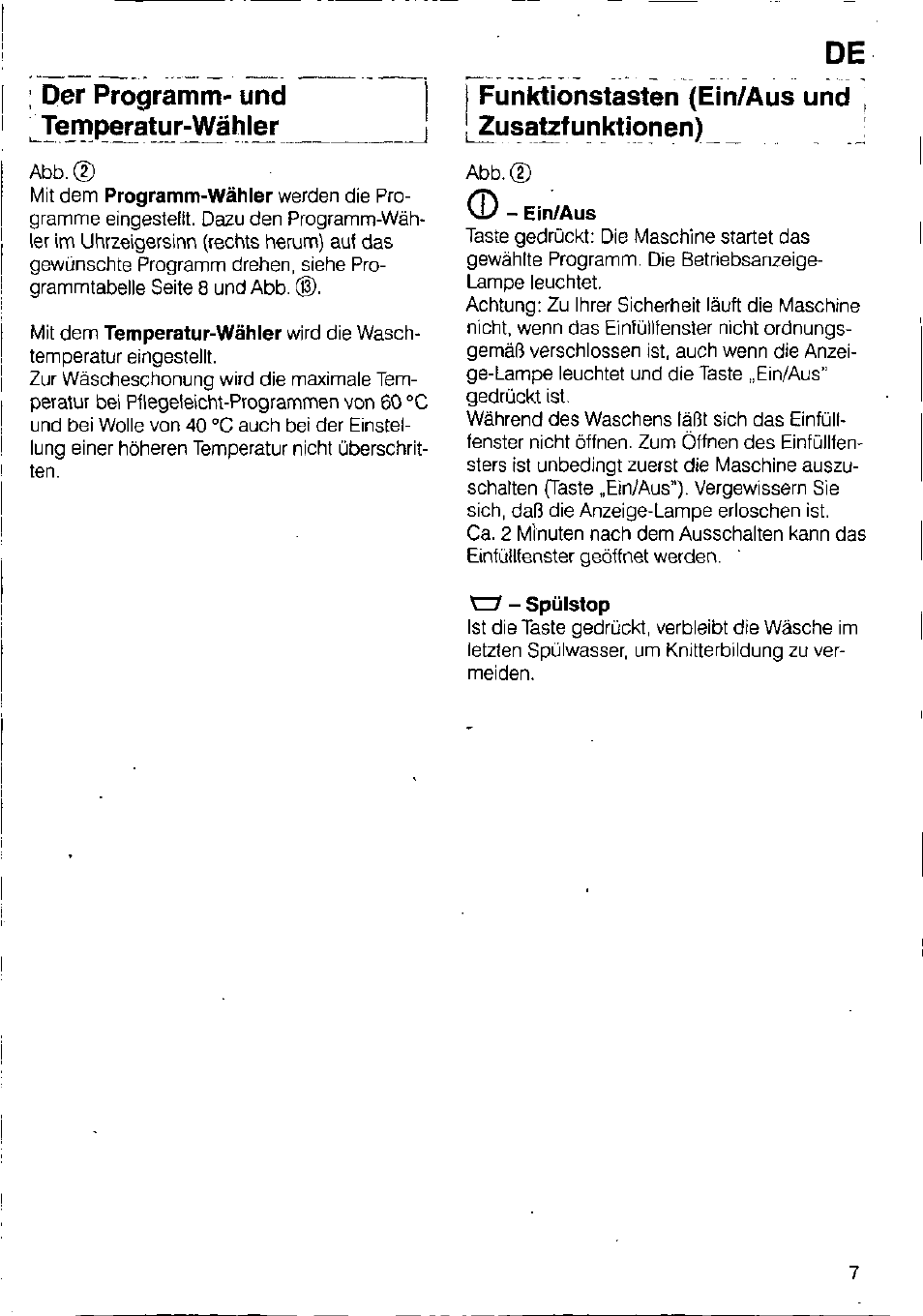 Der programm- und temperatur-wähler | Bosch WFB 1002 User Manual | Page 5 / 73