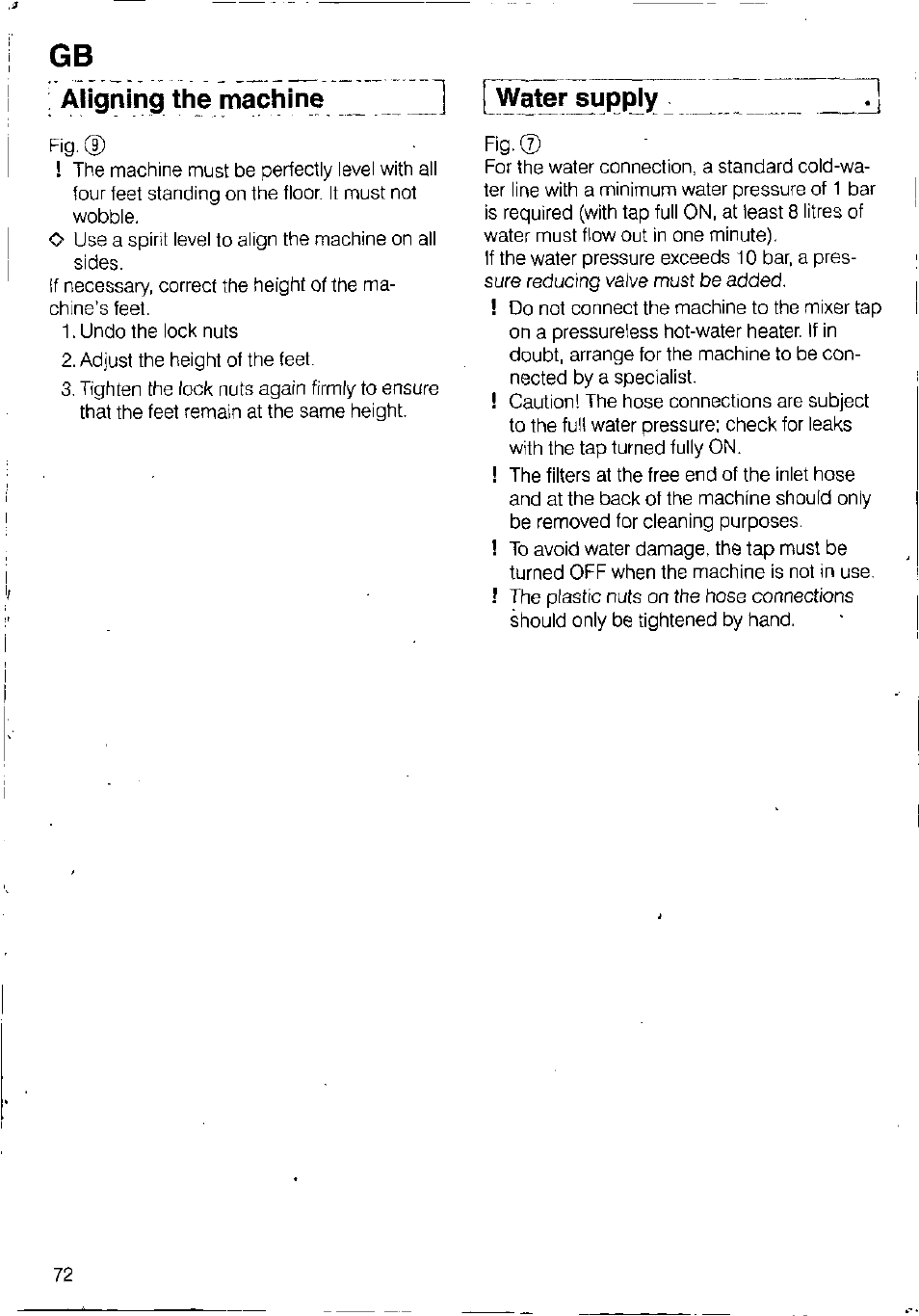 Aligning the machine | Bosch WFB 1002 User Manual | Page 70 / 73