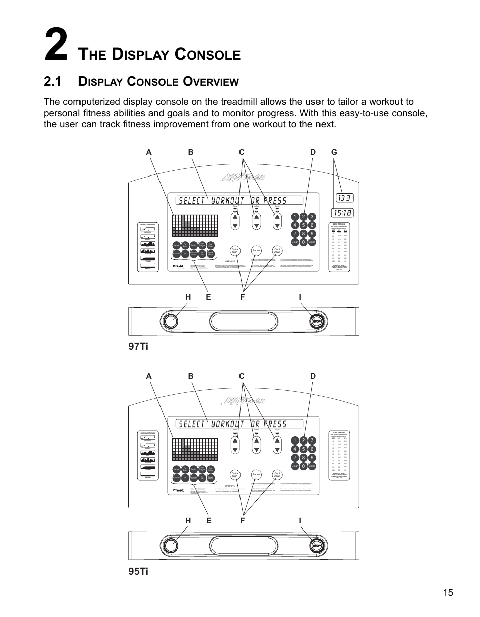 Isplay, Onsole, Verview | 97ti, 95ti, Hi h i | Life Fitness 95Ti User Manual | Page 16 / 54