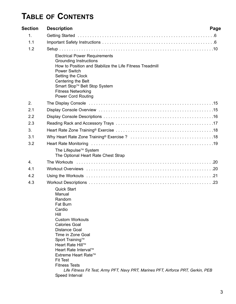 Able of, Ontents | Life Fitness 95Ti User Manual | Page 4 / 54