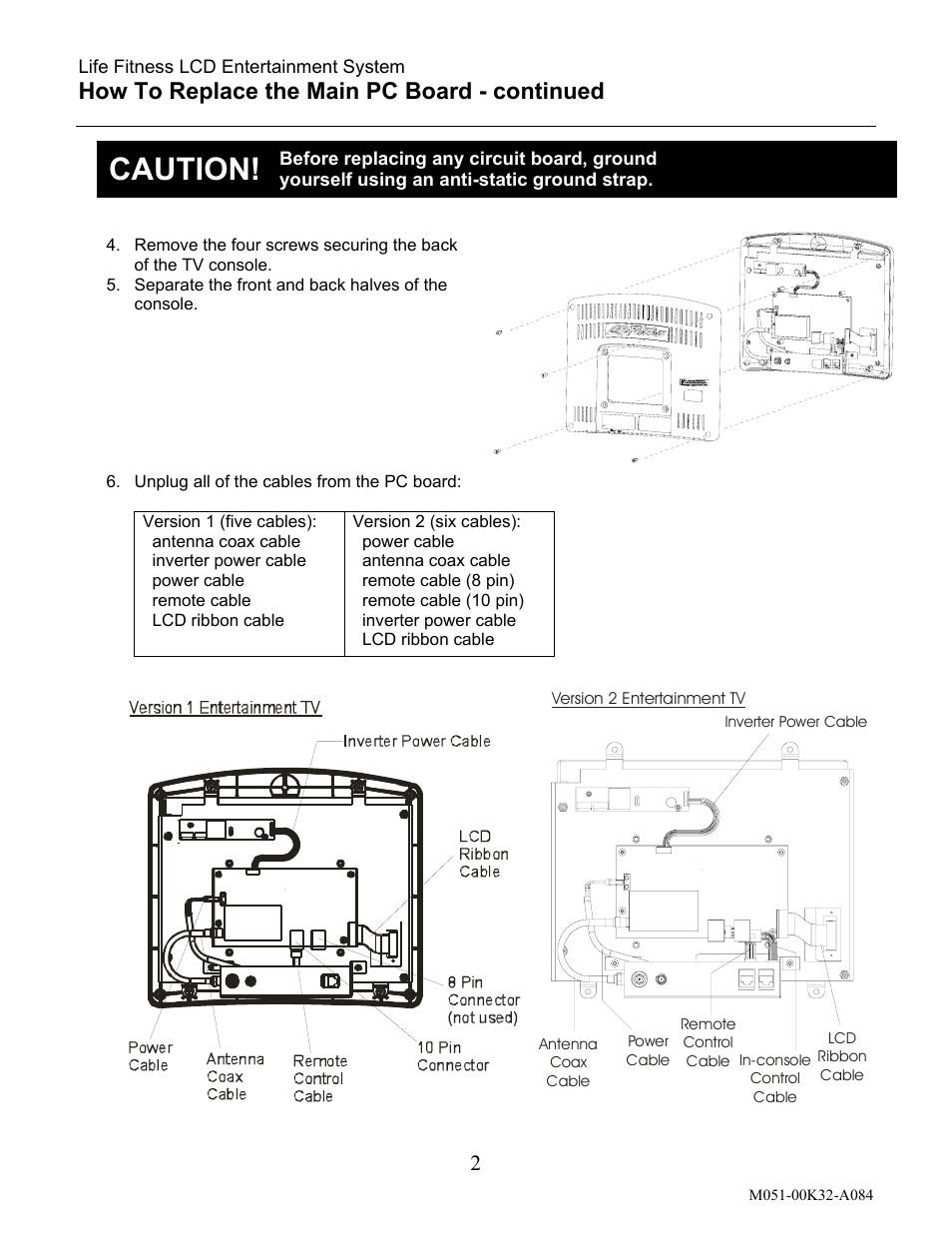 Caution, How to replace the main pc board - continued | Life Fitness M051-00K32-A084 User Manual | Page 2 / 3