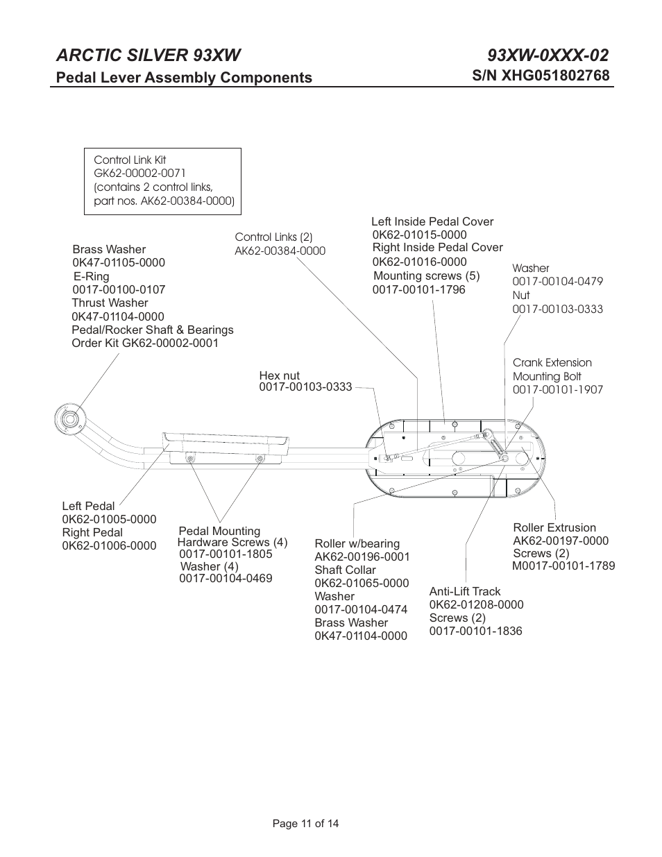 Pedal lever assembly components | Life Fitness Arctic Silver 93XW-0XXX-02 User Manual | Page 11 / 14