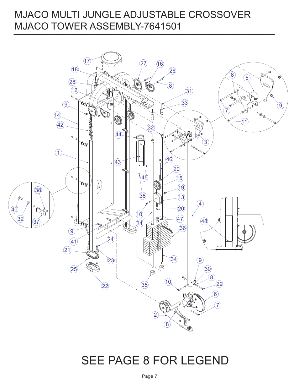 See page 8 for legend, Mjaco multi jungle adjustable crossover | Life Fitness MJACO User Manual | Page 7 / 14