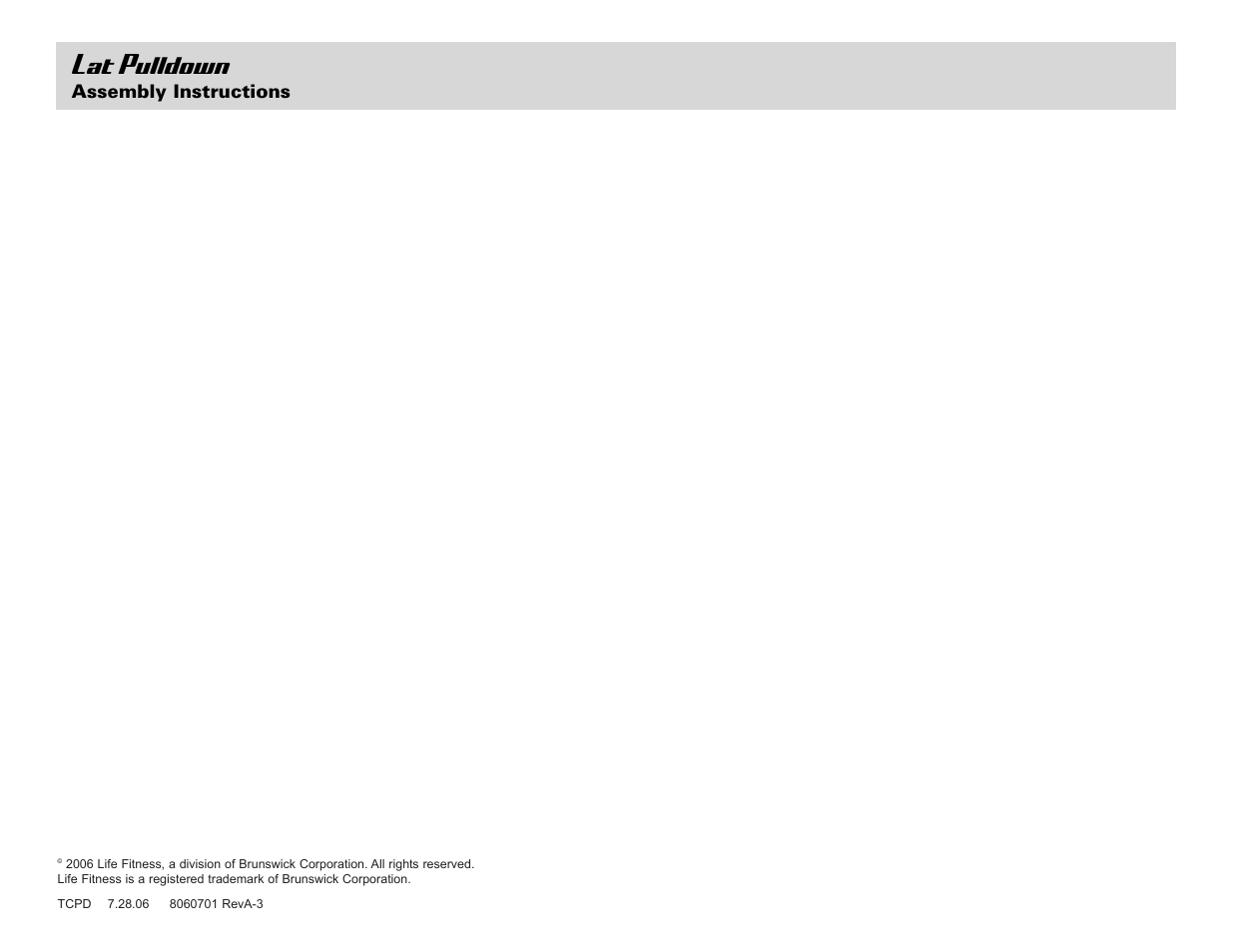 Lat pulldown, Assembly instructions | Life Fitness Lat Pulldown User Manual | Page 8 / 8