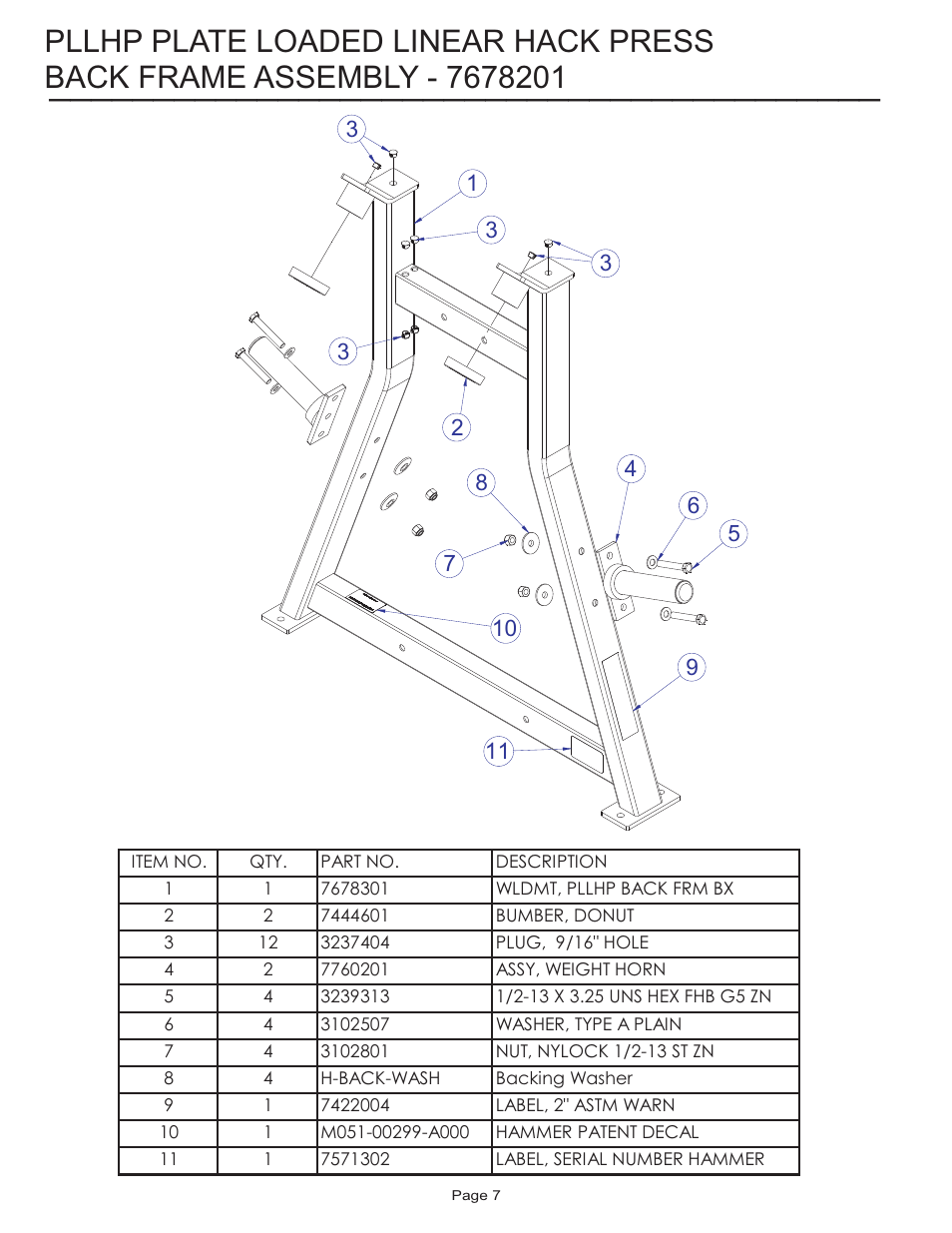 Pllhp plate loaded linear hack press | Life Fitness PLLHP User Manual | Page 7 / 11