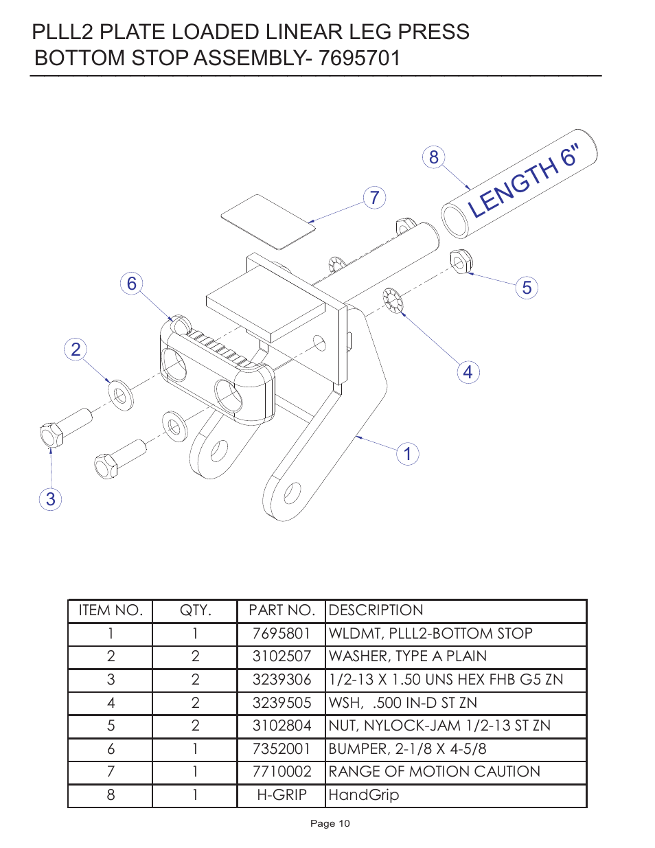 Le ng th 6, Plll2 plate loaded linear leg press | Life Fitness PLLL2 User Manual | Page 10 / 14