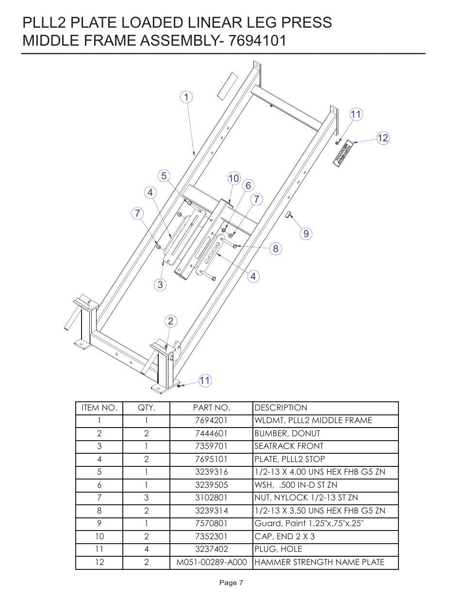 Plll2 plate loaded linear leg press | Life Fitness PLLL2 User Manual | Page 7 / 14