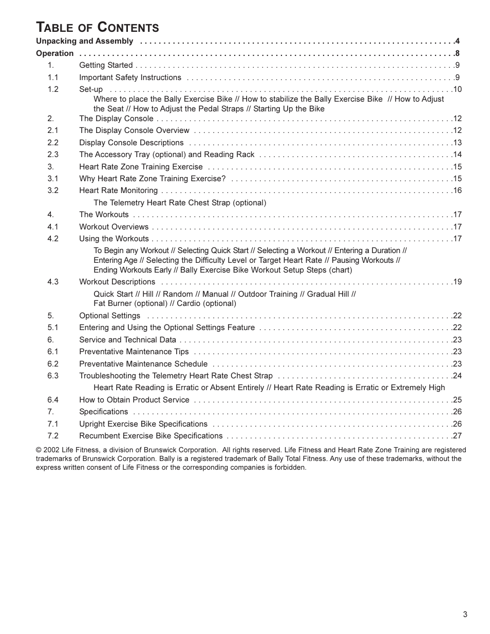 Able of, Ontents | Life Fitness CR300 User Manual | Page 4 / 28