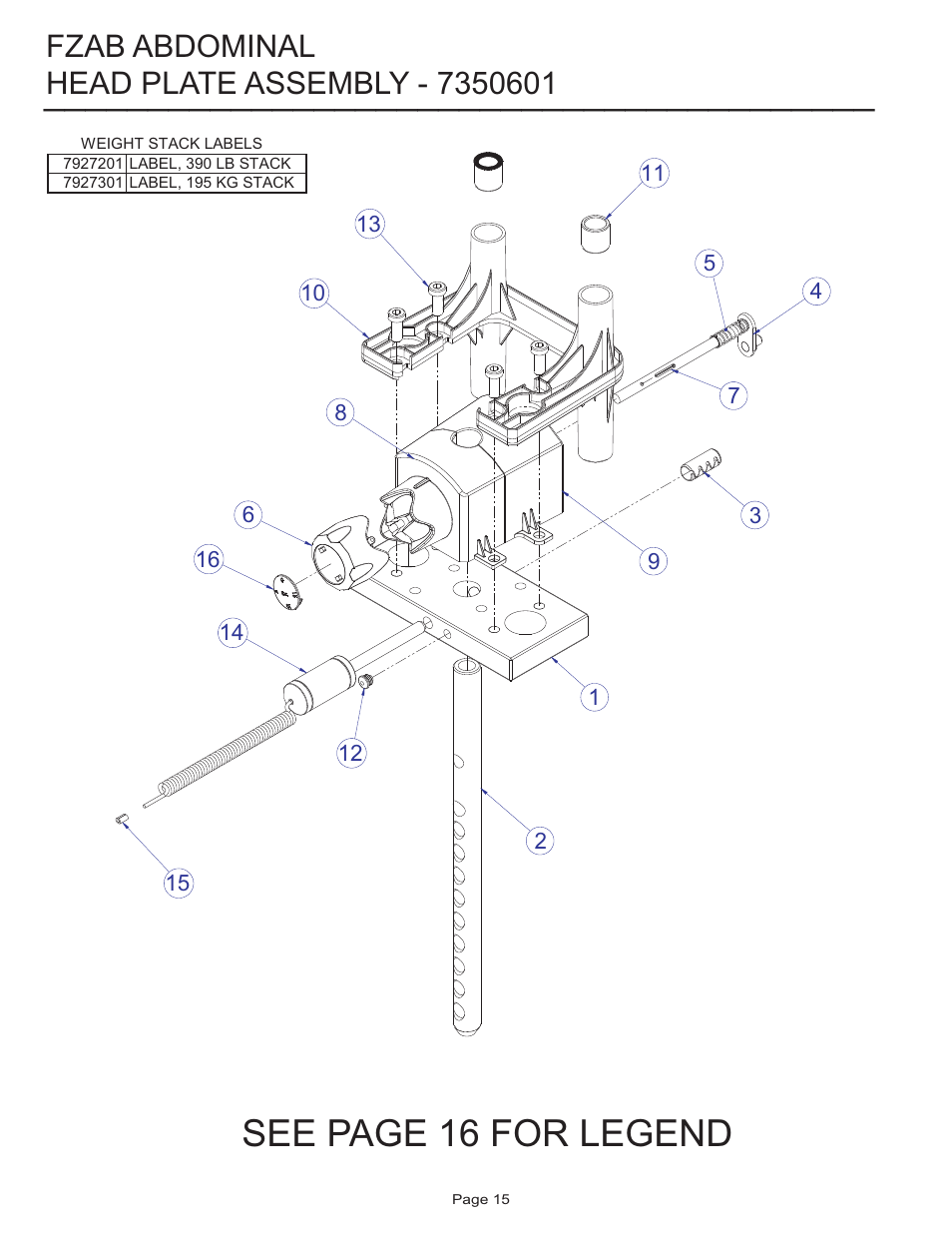 See page 16 for legend, Fzab abdominal | Life Fitness FZAB User Manual | Page 15 / 17
