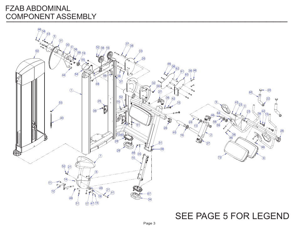 See page 5 for legend, Component assembly, Fzab abdominal | Life Fitness FZAB User Manual | Page 3 / 17