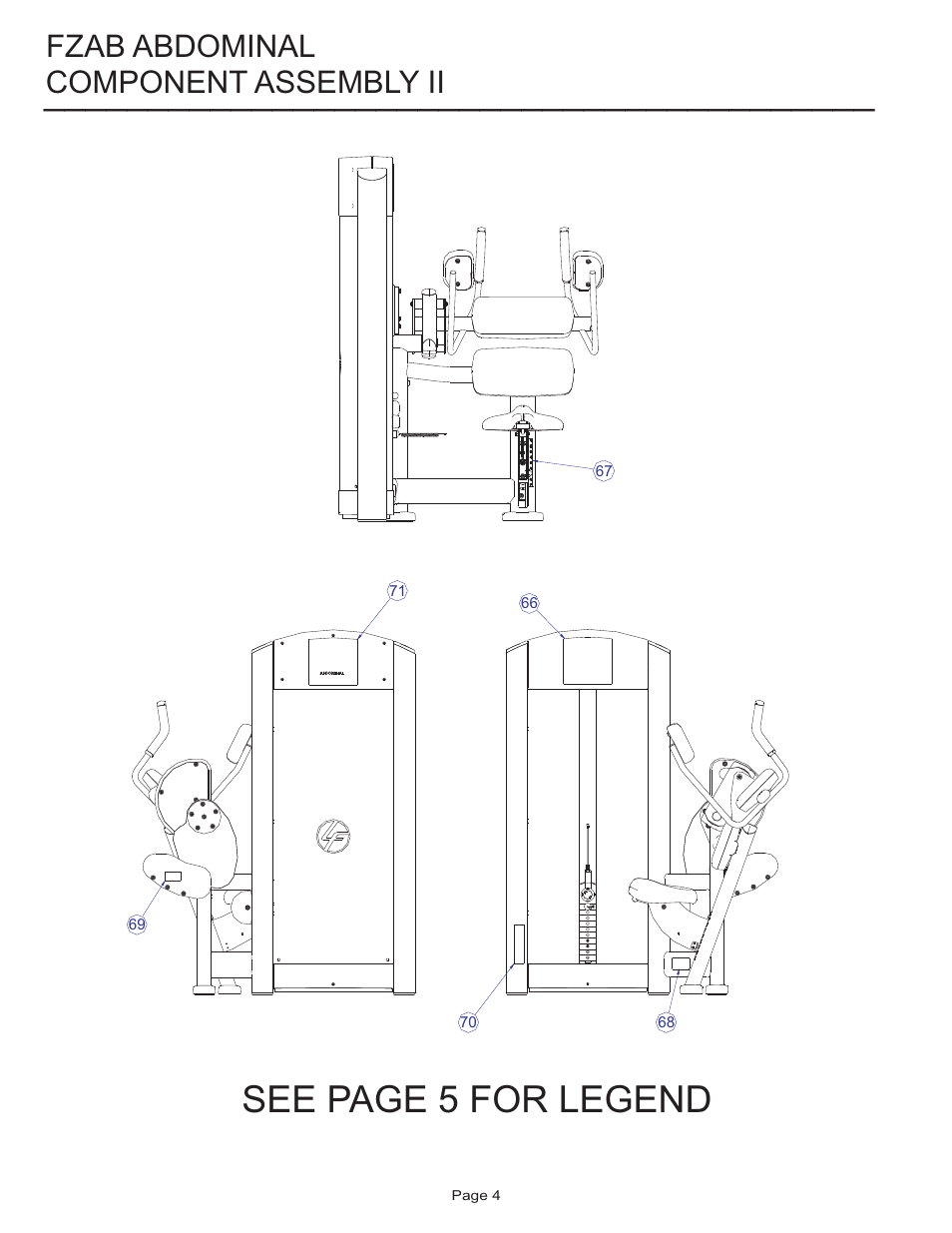 See page 5 for legend, Component assembly ii, Fzab abdominal | Life Fitness FZAB User Manual | Page 4 / 17