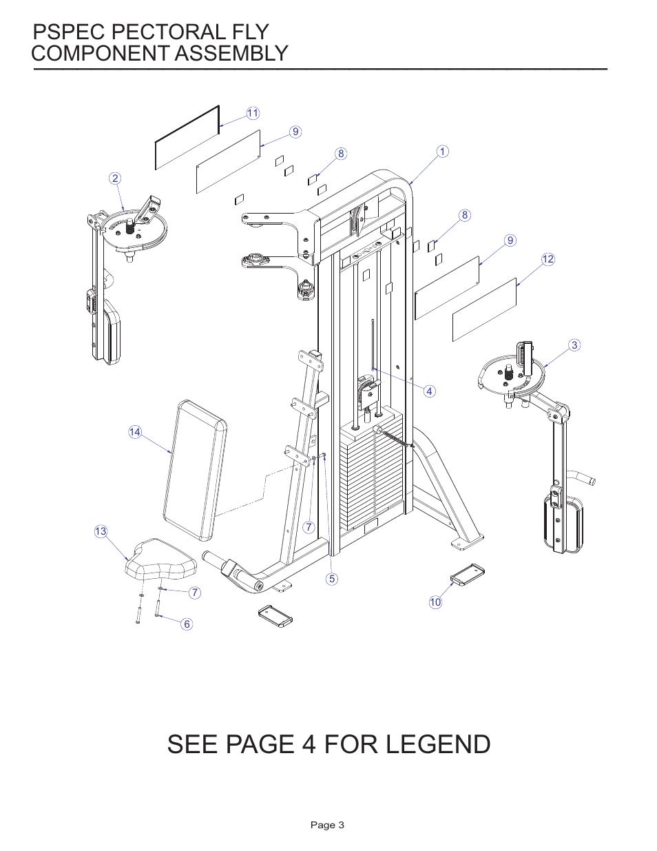 See page 4 for legend, Component assembly, Pspec pectoral fly | Life Fitness Pro 2 Series PSPEC User Manual | Page 3 / 15