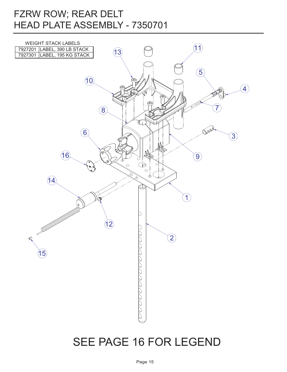 See page 16 for legend, Fzrw row; rear delt | Life Fitness FZRW ROW User Manual | Page 15 / 17