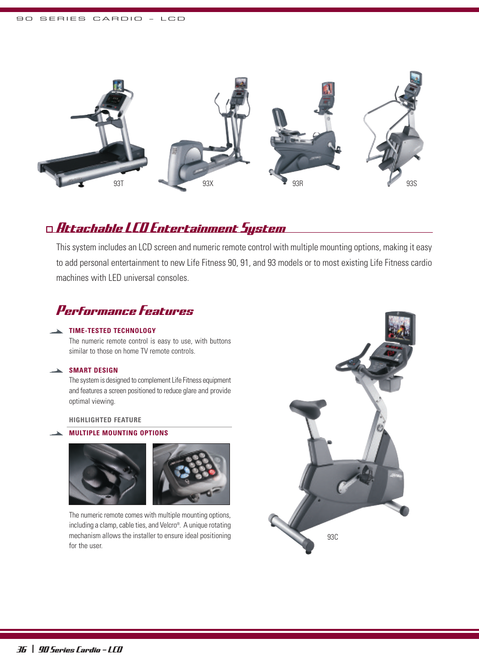 Attachable lcd entertainment system, Performance features | Life Fitness 90 Series User Manual | Page 9 / 11