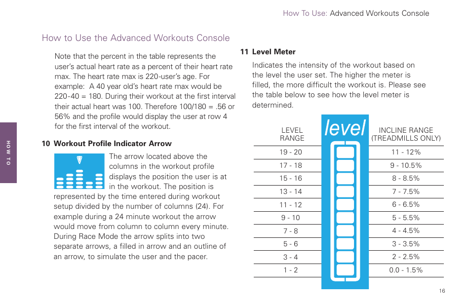 How to use the advanced workouts console | Life Fitness Video Gaming Accessories User Manual | Page 16 / 51