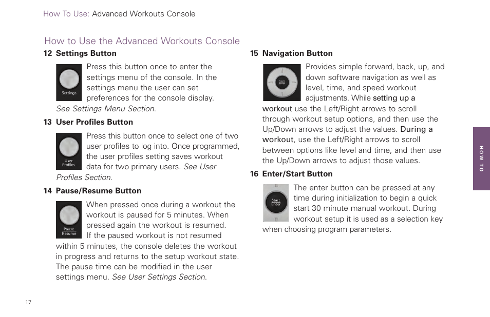 How to use the advanced workouts console | Life Fitness Video Gaming Accessories User Manual | Page 17 / 51