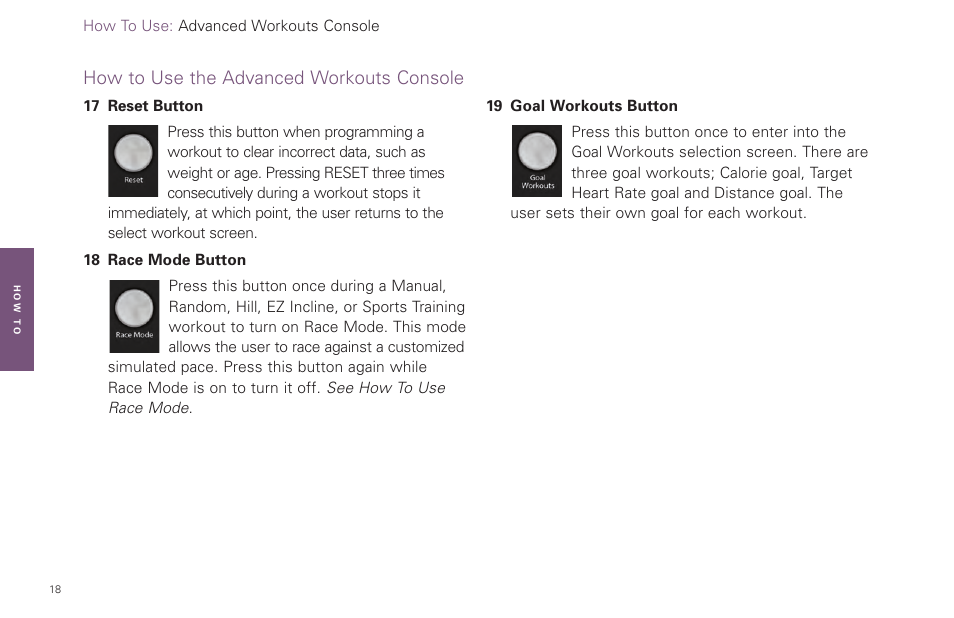 How to use the advanced workouts console | Life Fitness Video Gaming Accessories User Manual | Page 18 / 51