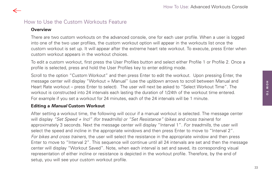 How to use the custom workouts feature | Life Fitness Video Gaming Accessories User Manual | Page 33 / 51