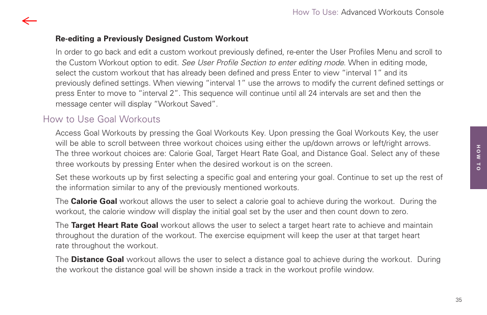 How to use goal workouts | Life Fitness Video Gaming Accessories User Manual | Page 35 / 51