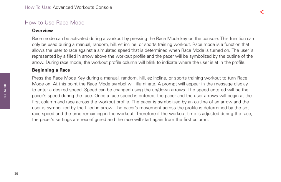 How to use race mode | Life Fitness Video Gaming Accessories User Manual | Page 36 / 51