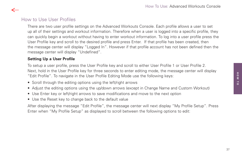 How to use user profiles | Life Fitness Video Gaming Accessories User Manual | Page 37 / 51