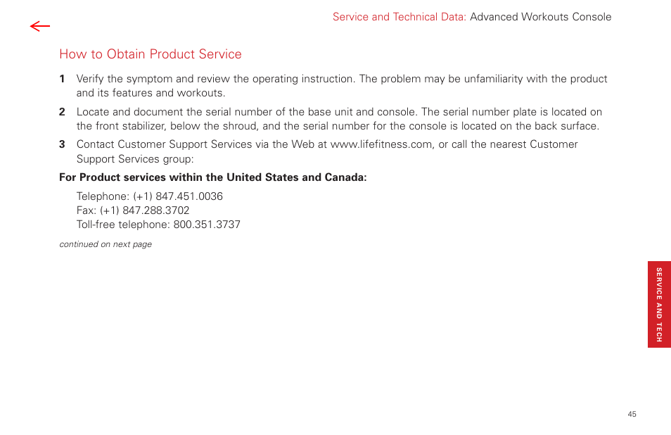 How to obtain product service | Life Fitness Video Gaming Accessories User Manual | Page 45 / 51