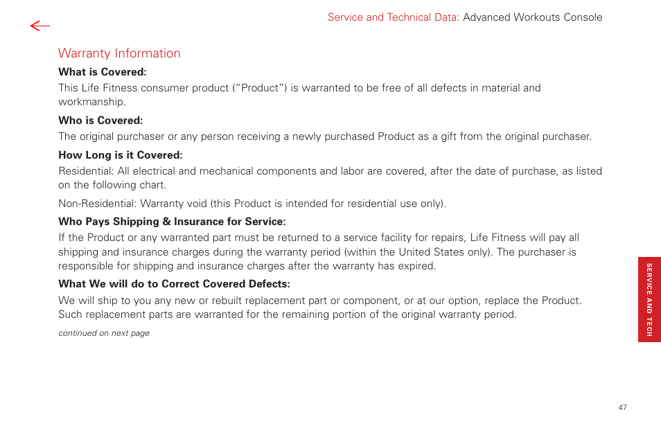 Warranty information | Life Fitness Video Gaming Accessories User Manual | Page 47 / 51