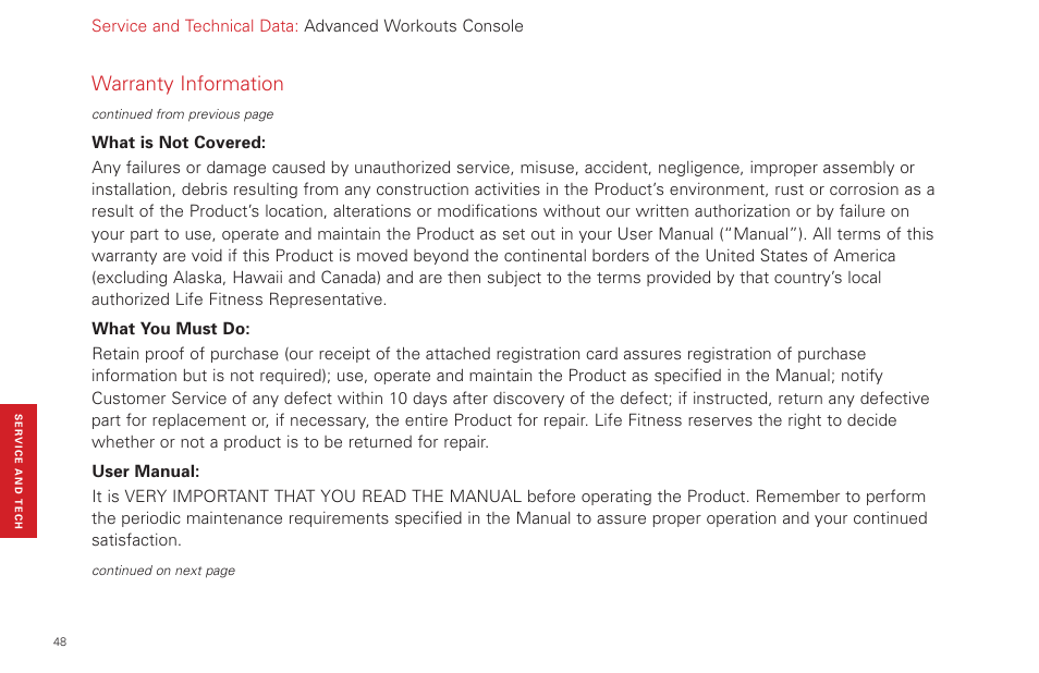 Warranty information | Life Fitness Video Gaming Accessories User Manual | Page 48 / 51