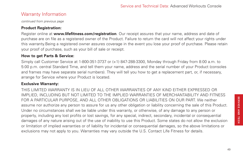 Warranty information | Life Fitness Video Gaming Accessories User Manual | Page 49 / 51