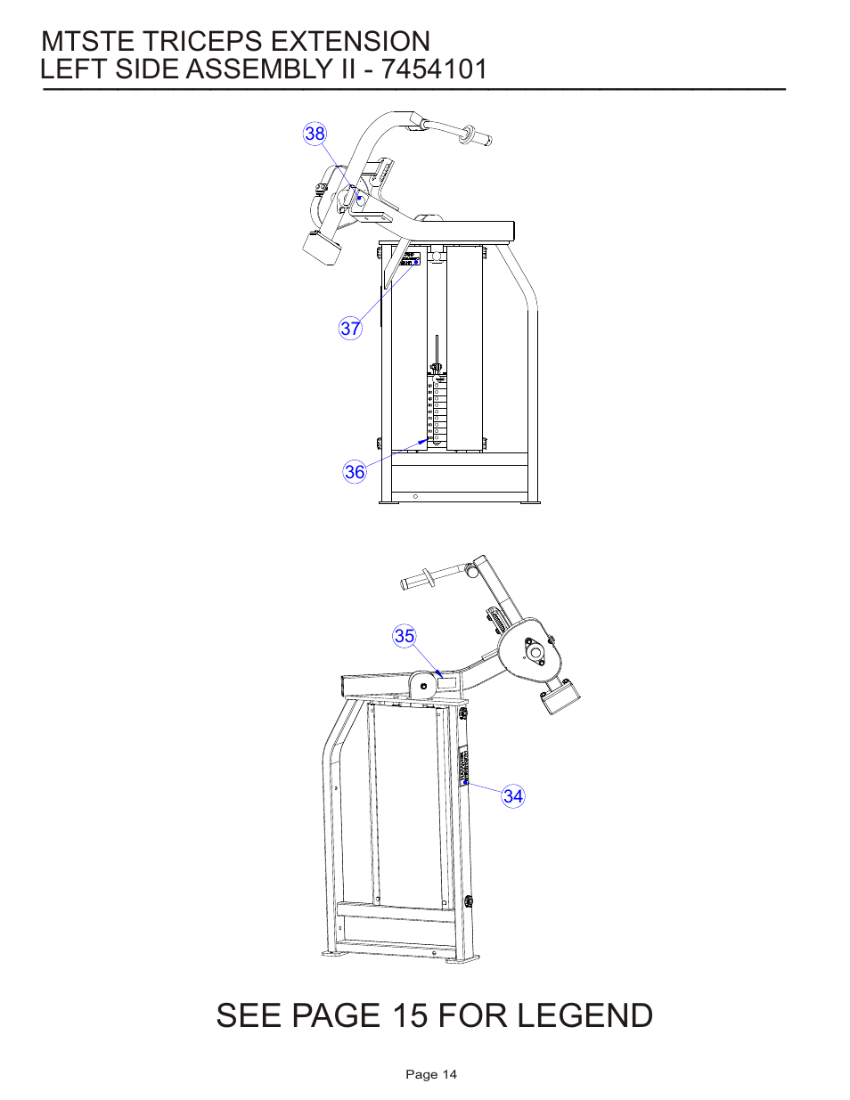 See page 15 for legend, Mtste triceps extension | Life Fitness MTSTE User Manual | Page 14 / 20