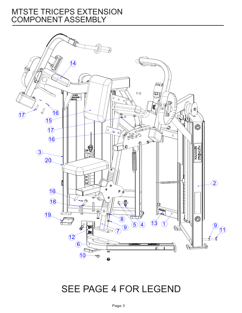 See page 4 for legend, Component assembly, Mtste triceps extension | Life Fitness MTSTE User Manual | Page 3 / 20