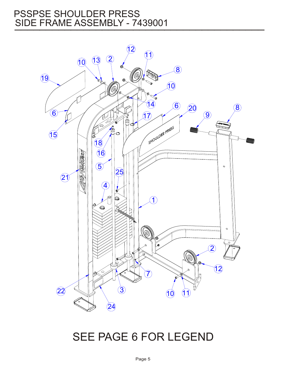 See page 6 for legend, Psspse shoulder press | Life Fitness Pro 2 Series PSSPSE User Manual | Page 5 / 18