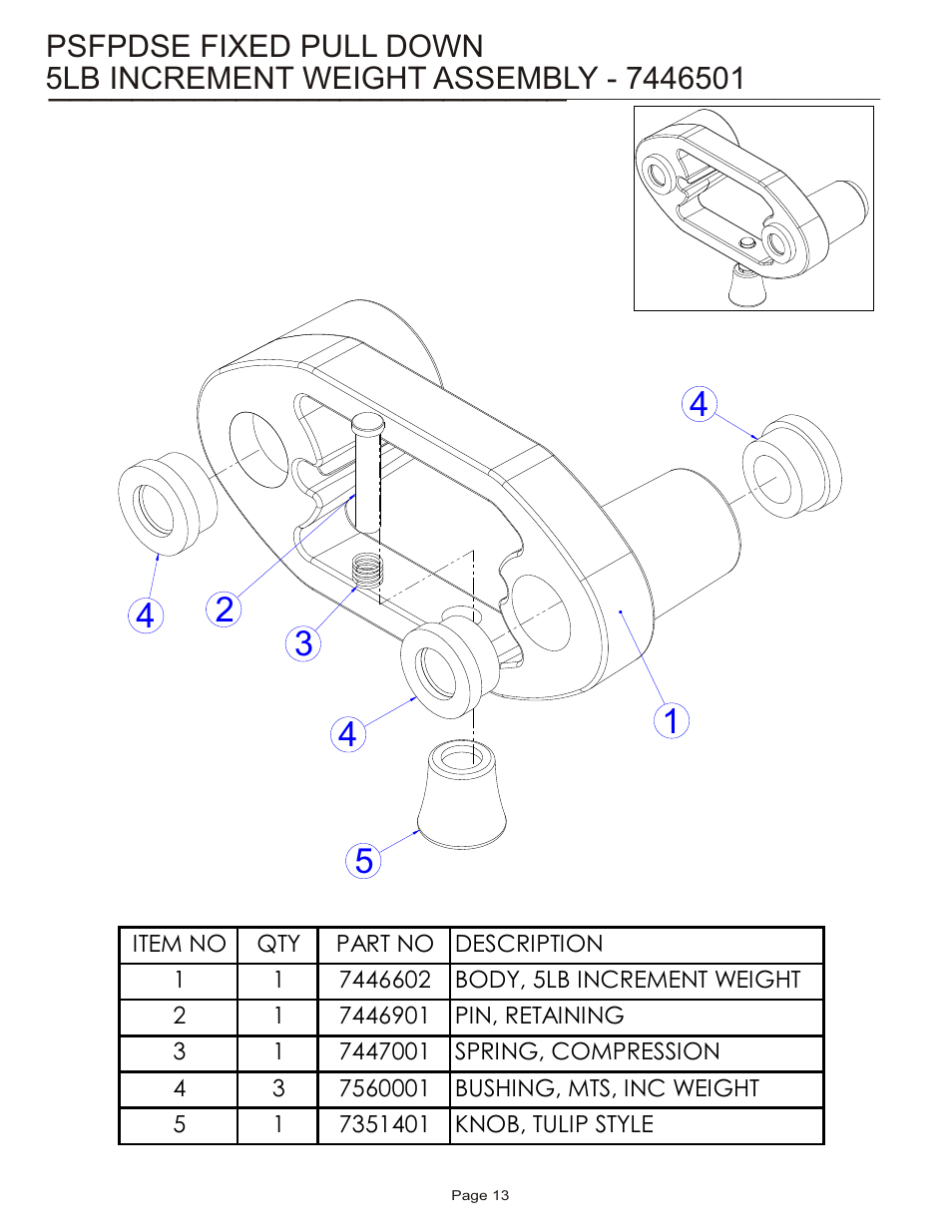 Psfpdse fixed pull down | Life Fitness Pro 2 Series PSFPDSE User Manual | Page 13 / 18