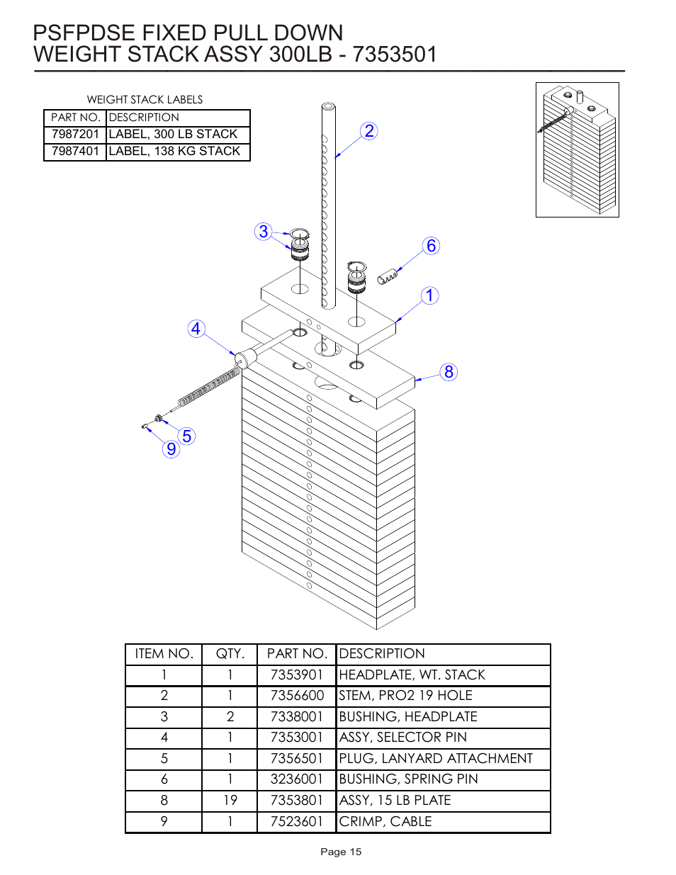 Psfpdse fixed pull down | Life Fitness Pro 2 Series PSFPDSE User Manual | Page 15 / 18