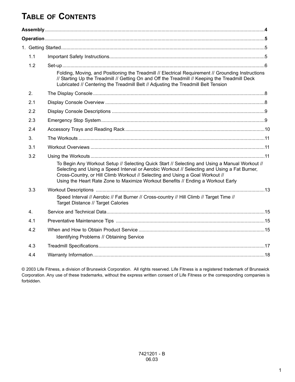 Able of, Ontents | Life Fitness T250 User Manual | Page 2 / 20