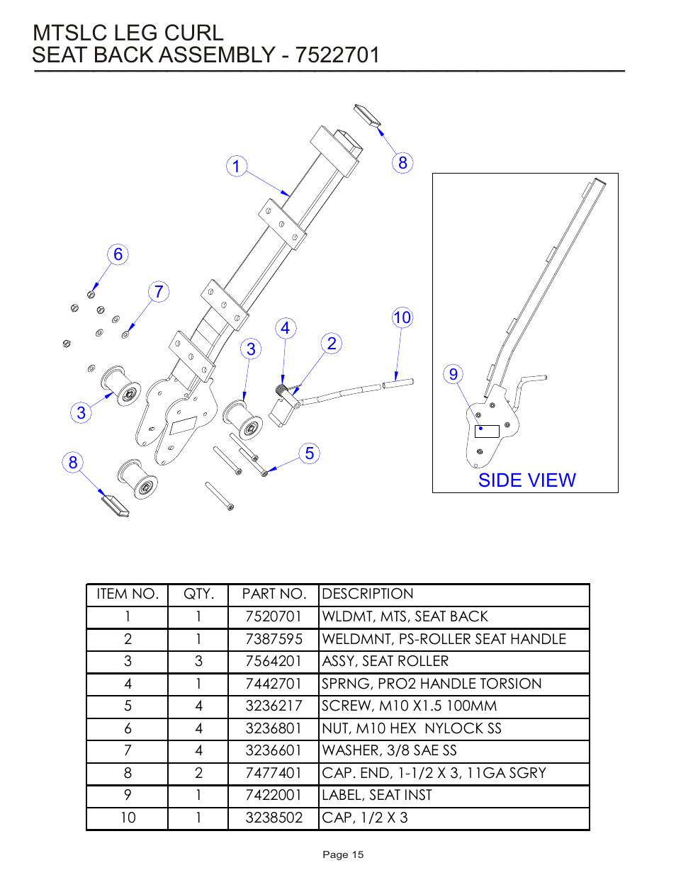 Side view | Life Fitness MTSLC User Manual | Page 15 / 24