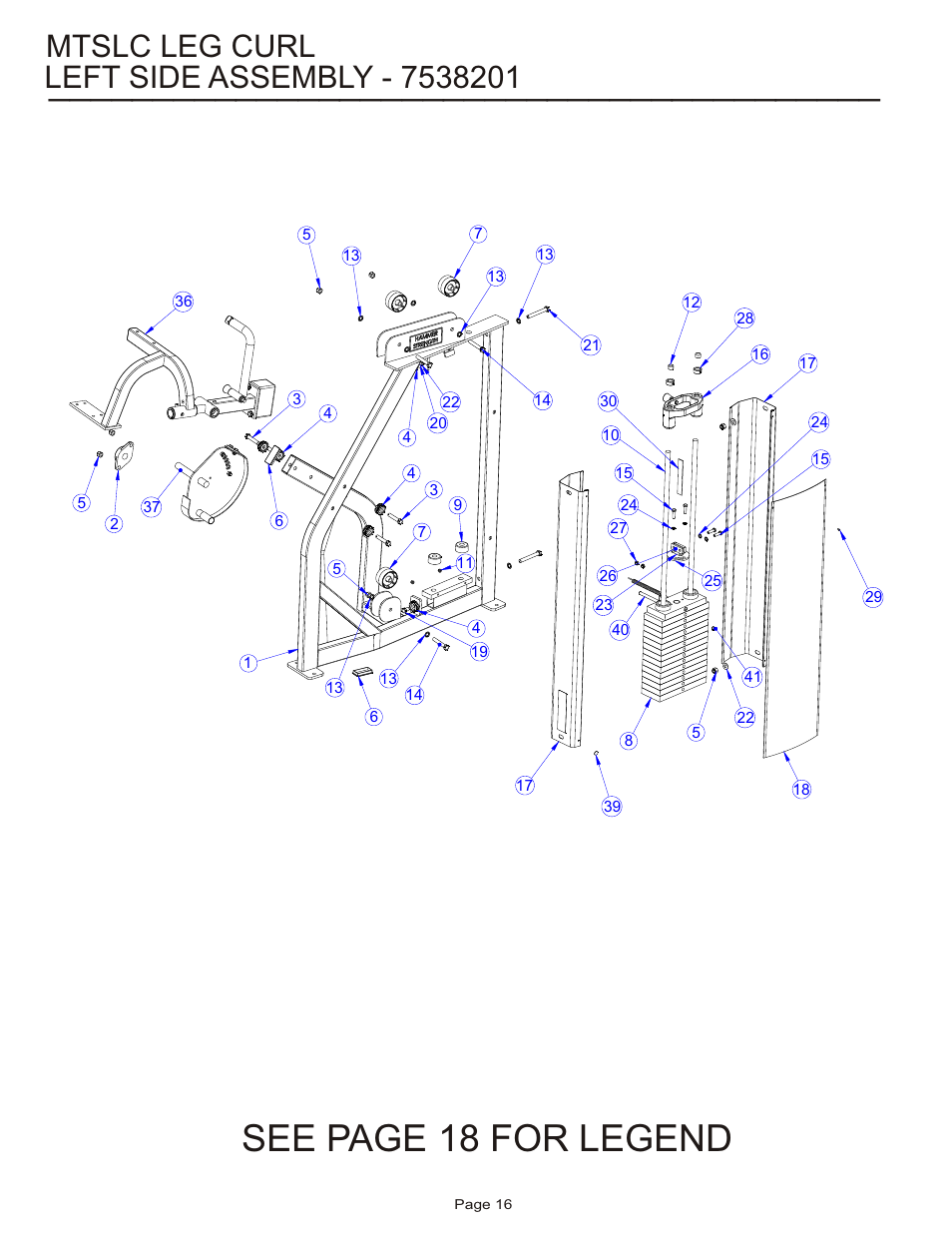 See page 18 for legend, Mtslc leg curl | Life Fitness MTSLC User Manual | Page 16 / 24
