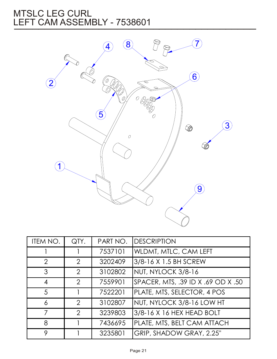 Mtslc leg curl | Life Fitness MTSLC User Manual | Page 21 / 24